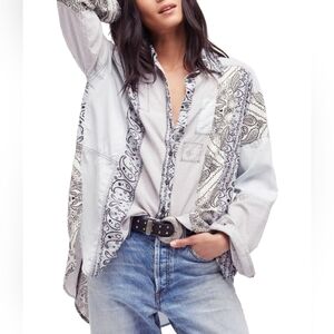Free People All Patched Up oversized button down shirt